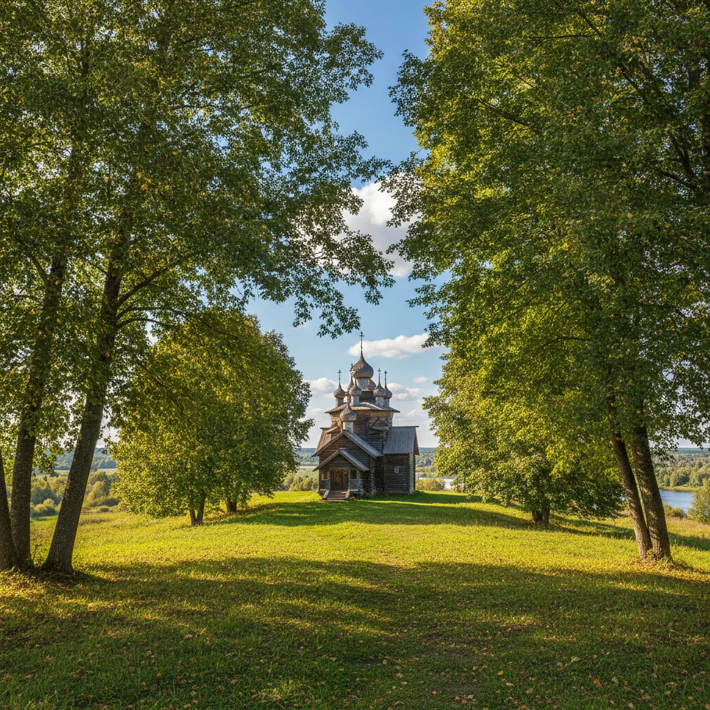 Деревянная церковь на холме