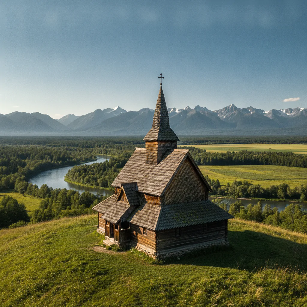 Деревянная церковь на холме