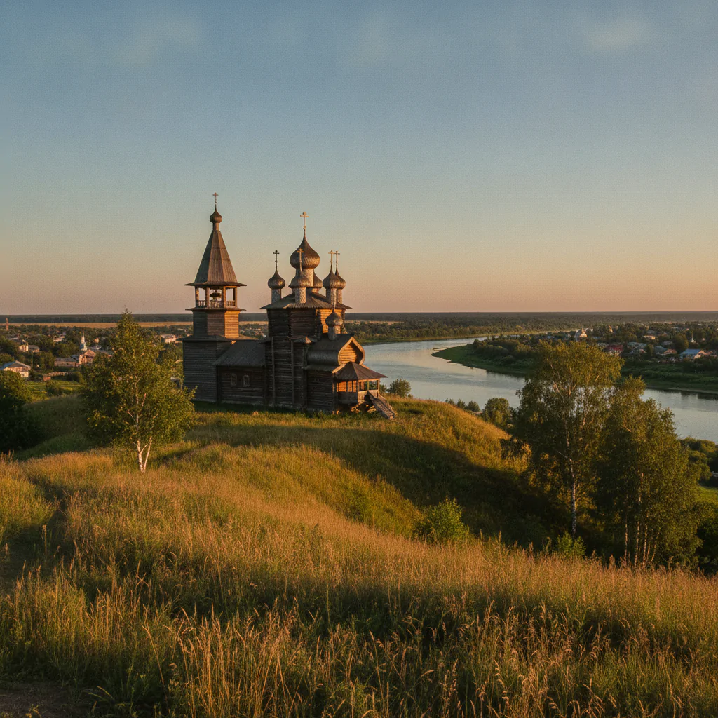 Деревянная церковь на холме
