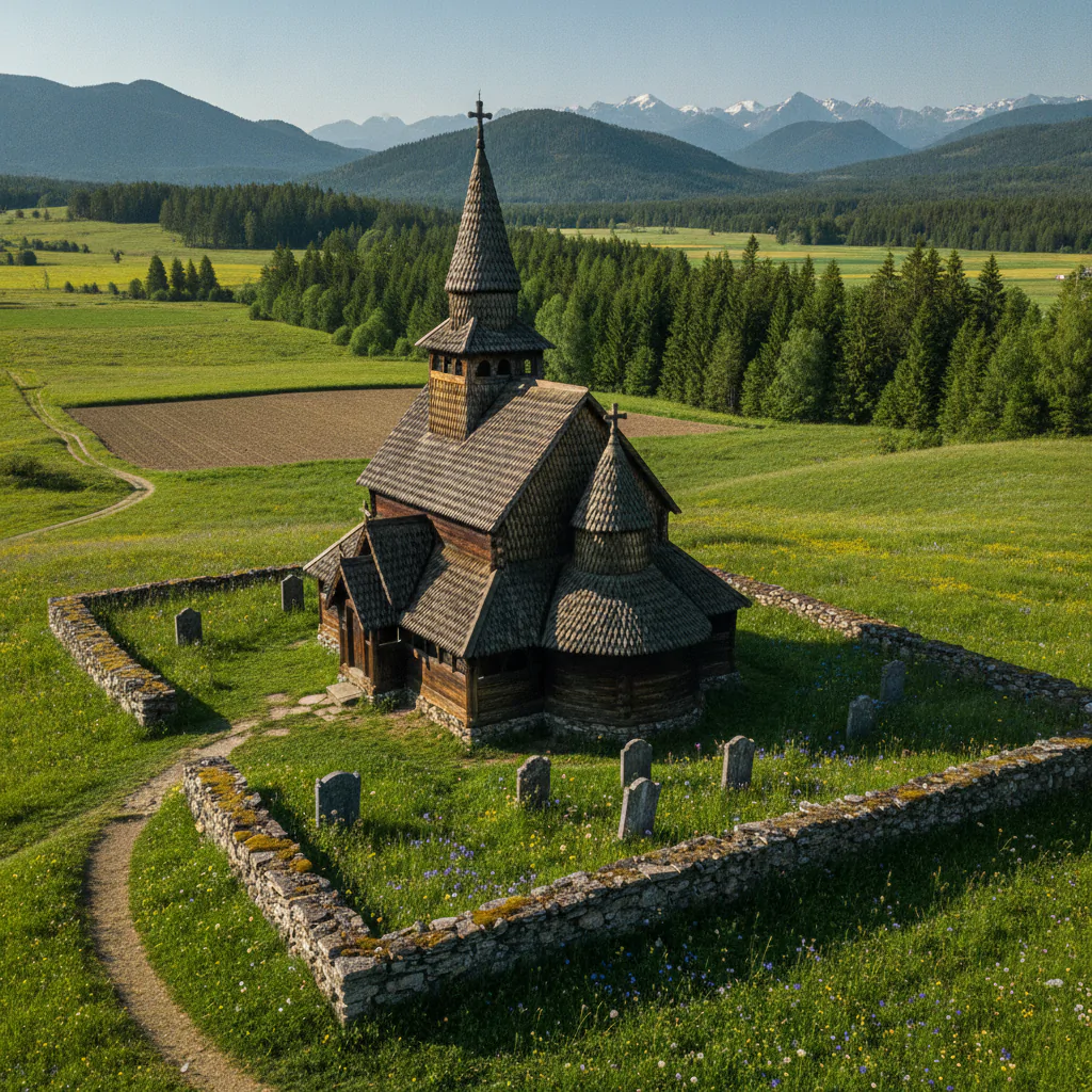 Деревянная церковь на холме
